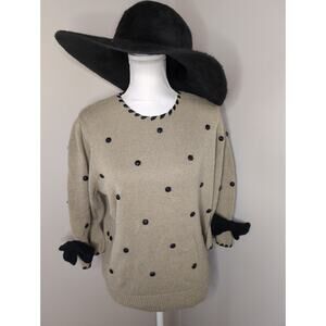 Ann Wi vintage 90s rhinestone coquette bow ruffle sleeve sweater